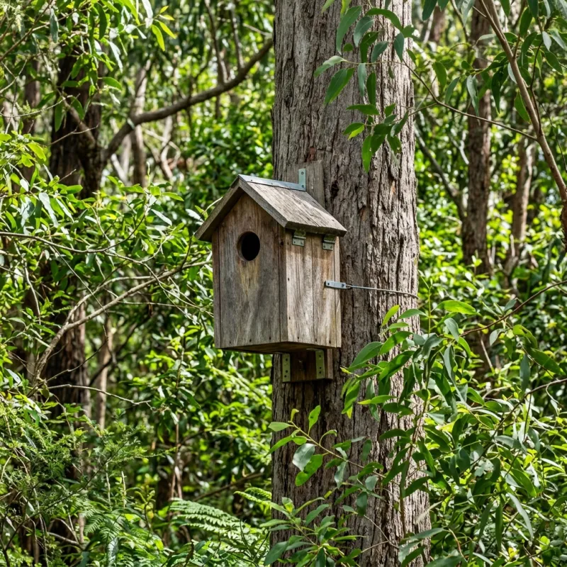 Animal nesting box installed as a humane alternative to a Watergardens roof cavity