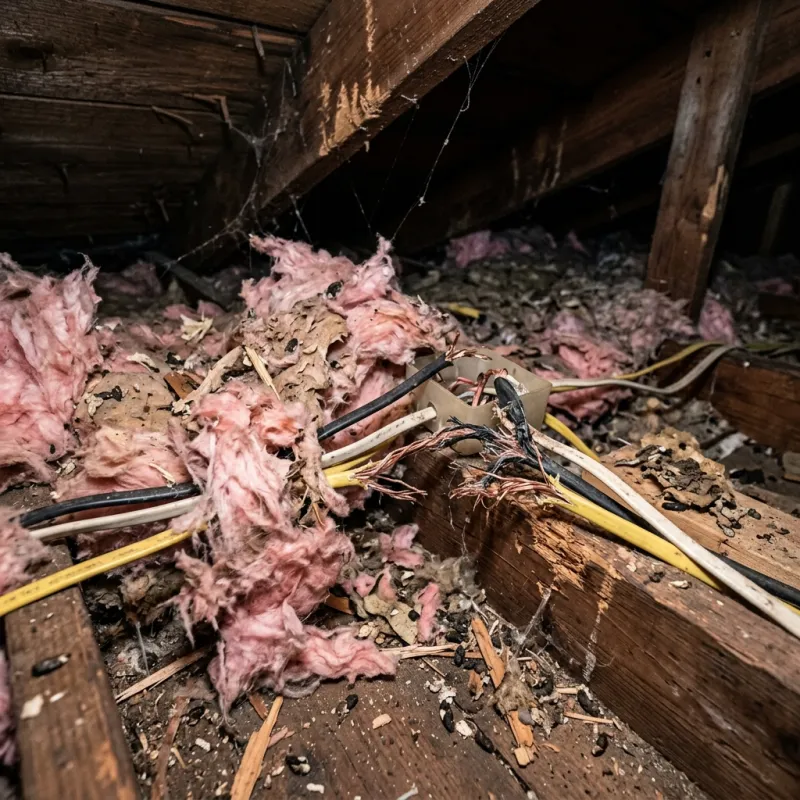 Contaminated ceiling insulation being assessed in a Watergardens roof space