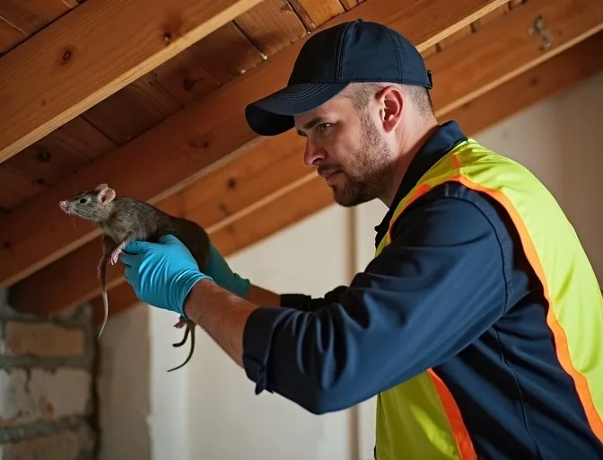 Technician inspecting a roof cavity for a dead rat in Watergardens
